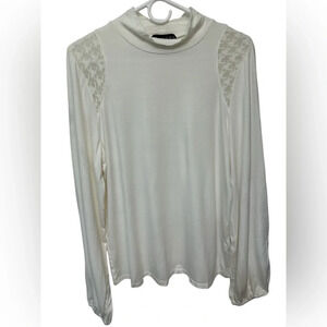 LAUNDRY BY SHELLI SEGAL white long Sleeves Knit Top lace shoulder NWT